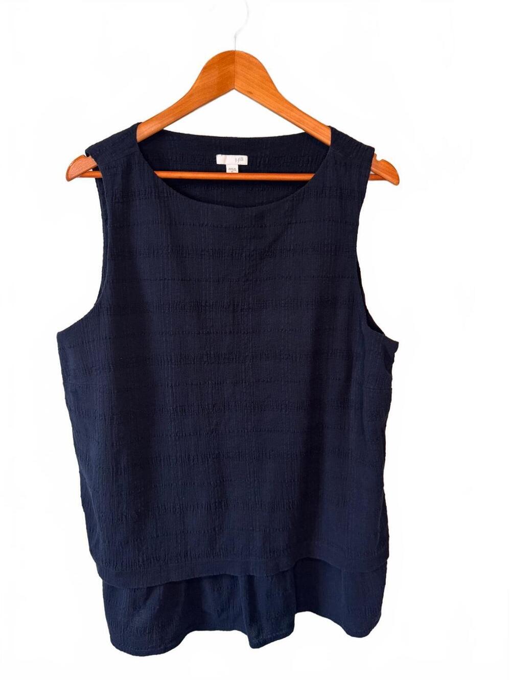 J. JILL | Lagenlook Textured Layering Sleeveless Top Navy Cotton Gauze Size XL